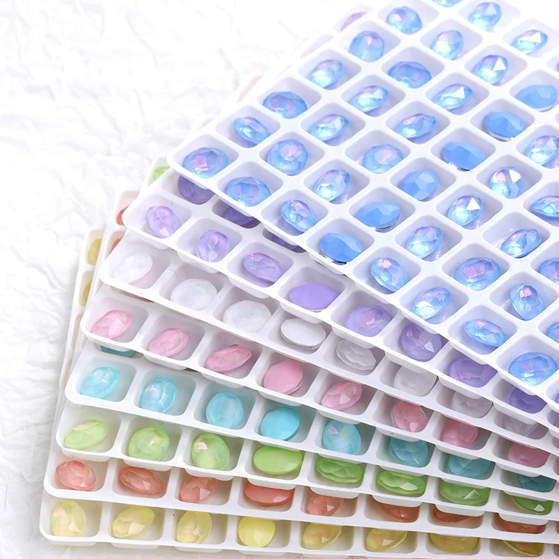 Astrobox 6x8mm Aurora Oval Glass Crystal Stone Pointback Colorful Nail Art Rhinestone Manual DIY Nail Accessories Jewelry Making