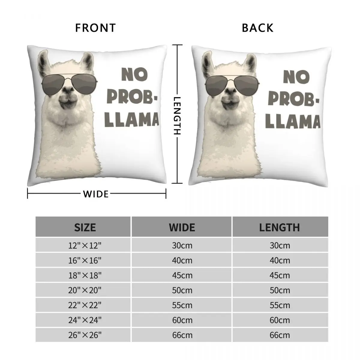 No Problem Llama Square Pillowcase Polyester Linen Velvet Printed Zip Decor Throw Pillow Case Home Cushion Cover