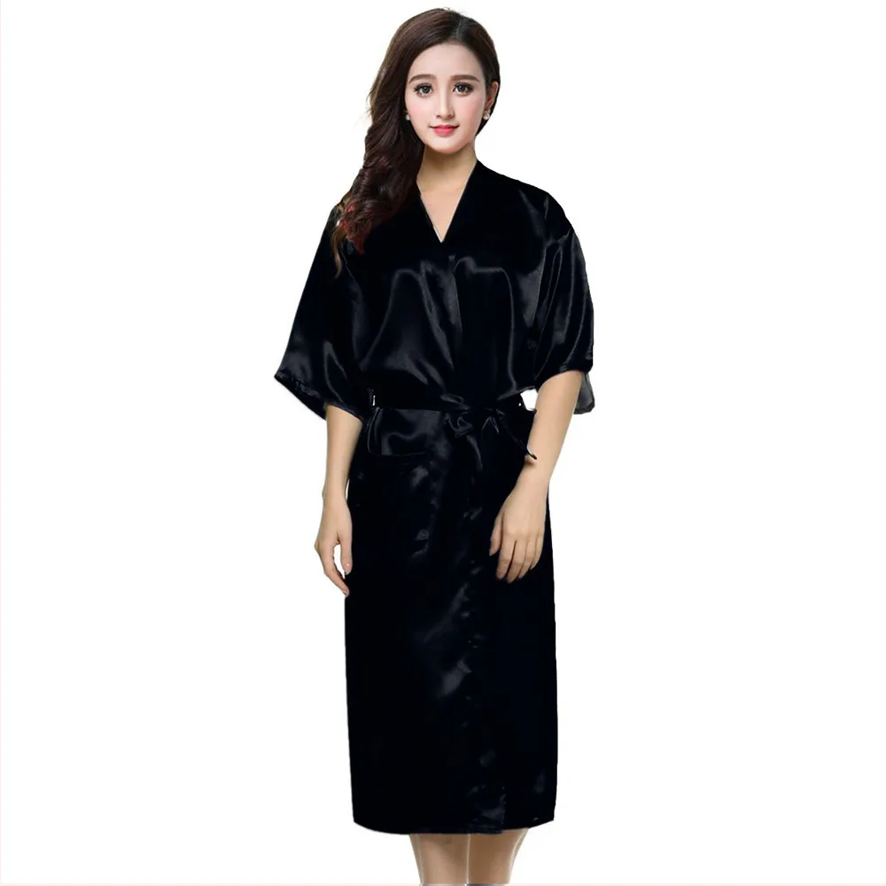 PURPLE Womens Robe Hot Sale Faux Silk Kimono Bath Gown Female Sexy Bathrobe Nightgown Mujer Pijama Size S M L XL XXL XXXL Zh02A