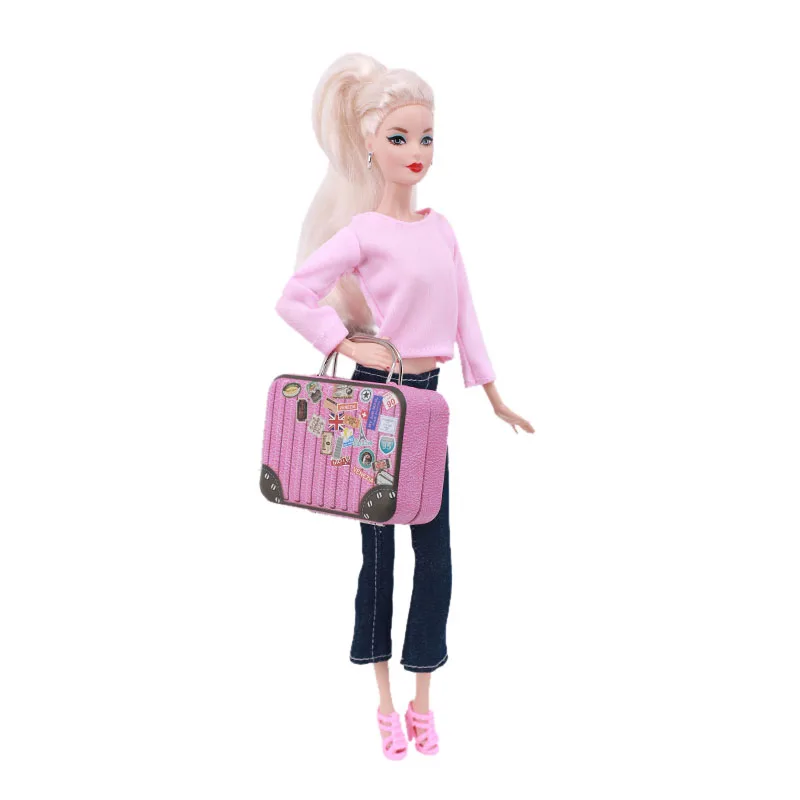 Fashion Travel Suitcase Trunk Case Luggage For Barbies 1/6 BJD Doll School Accessories Large Capacity Adjustable Mini Girls Gift