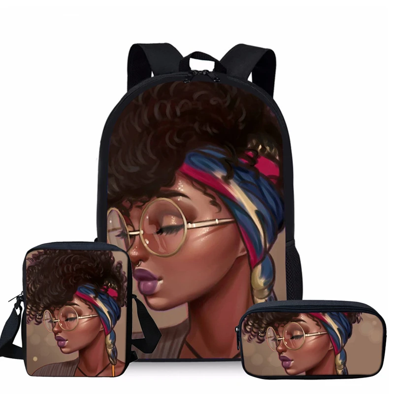 ELVISWORDS, mochilas escolares para adolescentes, 3 unids/set, arte africano, estampado de chica, bolsas de libros para mujer, Mochila escolar de viaje para niñas, niños, Mochila