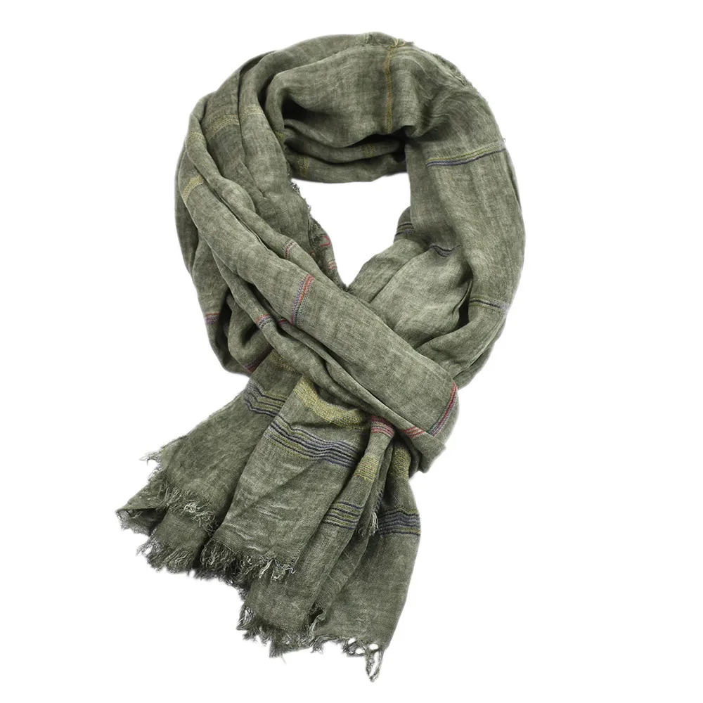 European and American Winter Men Scarf Cotton Linen Yarn-dyed Striped Men's Scarves Tassel Long Shawl Bufanda Male Accessories