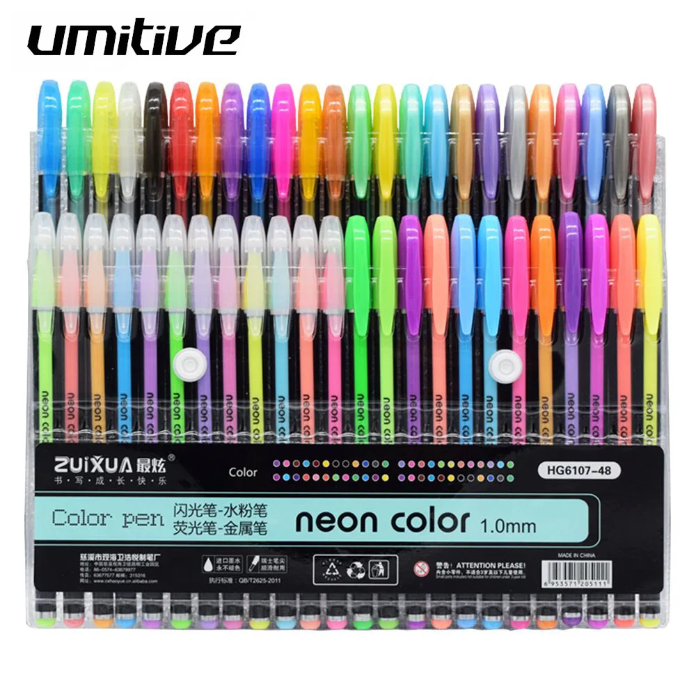 Umitive 48 Colors Gel Pens Set Glitter Gel Pen For Adult Coloring Books Journals Drawing Doodling Art Markers