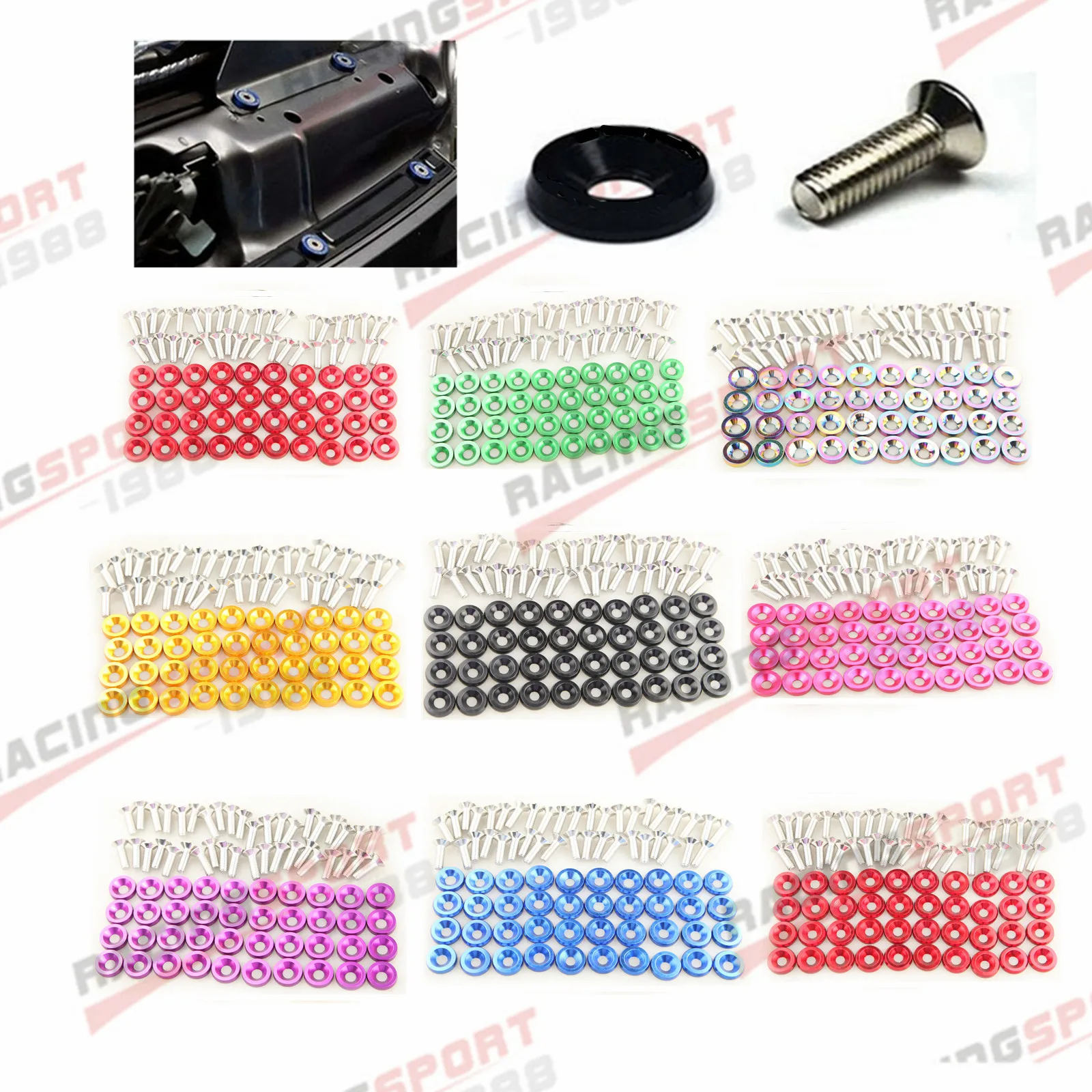 

40PCS Washers With Bolt Kit Fender/Bumper Washer/Bolt Engine Bay Dress Up Pink/Black/Neo/Golden/Silver/Red/Blue/Green/Purple/Tan