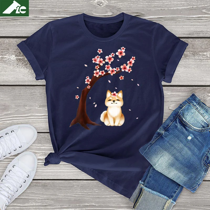 

Shiba Inu Dog Blossom Sakura Flower Women's Graphic T Shirt Oversized Tee for Men Funny Japanese Cherry T-Shirt Female Tee Tops