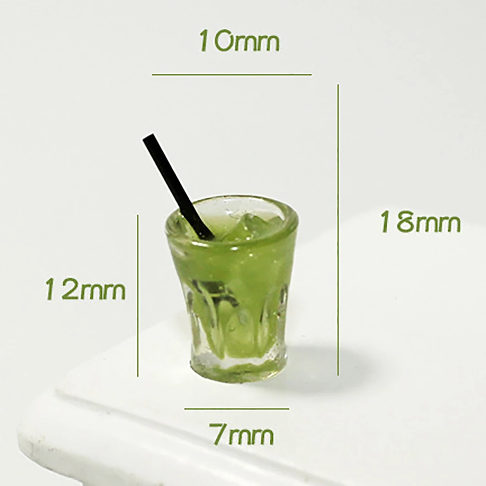 2Pcs 1/12 Dollhouse Miniature Accessories Mini Resin Matcha Drink Cup Simulation Model Doll House Home Decoration
