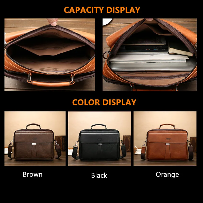 JEEP BULUO Men\'s Business Briefcase Laptop Bag Waterproof Split Leather Men Computers Handbags Man Shoulder Travel Bags