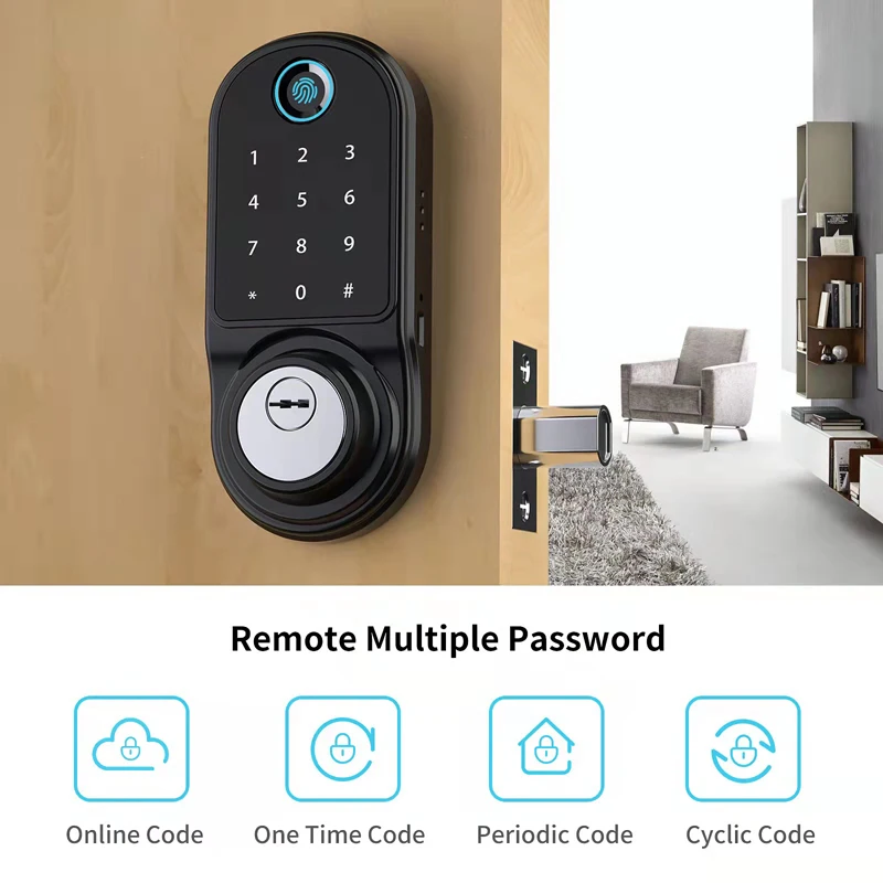 Tuya APP Remote Control Smart US Deadbolt Lock Fingerprint Fechadura Digital Password Indoor House Electronic Lock With Key