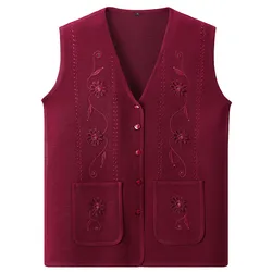 Women's Sweater Vest Middle-aged and Elderly Women Sweaters Cardigan Spring Autumn Thin Sleeveless Coat Knitted Sweater Waistcoa