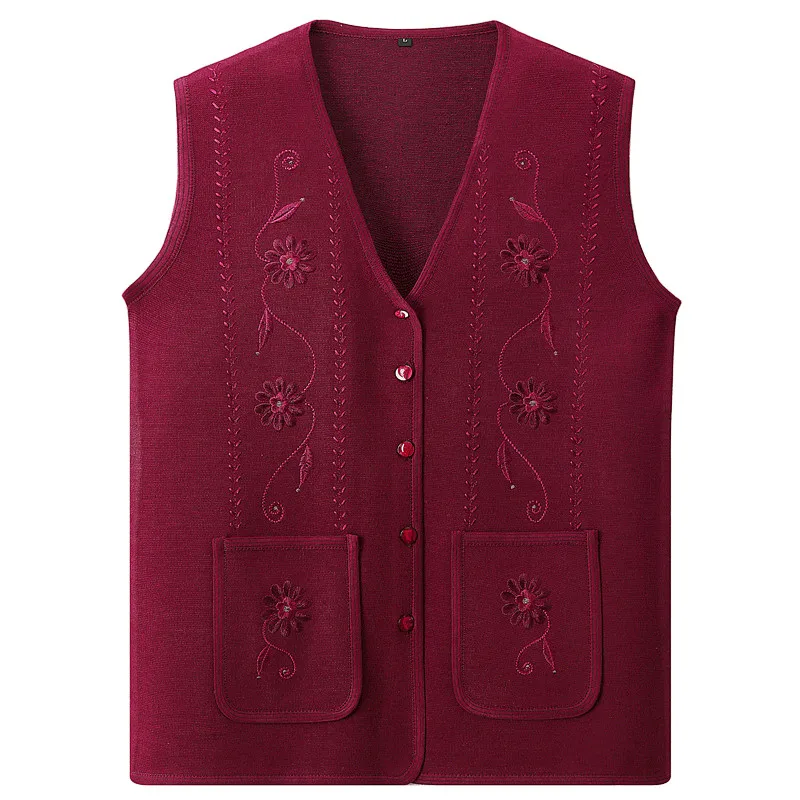 Women's Sweater Vest Middle-aged and Elderly Women Sweaters Cardigan Spring Autumn Thin Sleeveless Coat Knitted Sweater Waistcoa