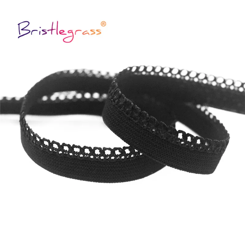 BRISTLEGRASS 50 100หลาม้วน3/8 "10มม.Picot Loop Elastic Frilly ลูกไม้ Trim ตกแต่ง Spandex Band Bra ชุดเดรสชั้นในเย็บ