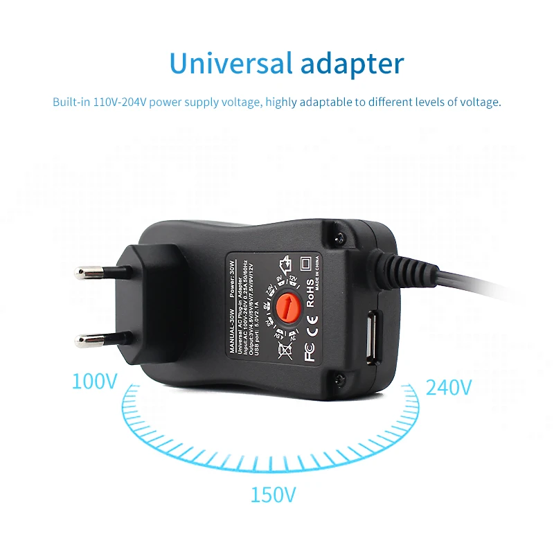 Adjustable power supply adapter 3V 4.5V 5V 6V 7.5V 9V 12V 2A 2.5A AC/DC Universal Adaptor Charger for LED Light Bulb Strip CCTV