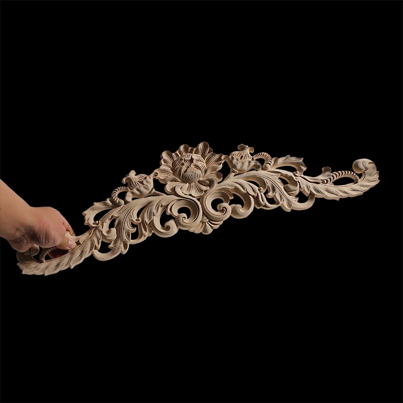 Long Rose Flower Exquisite Carving Natural Wood Appliques Furniture Wooden Mouldings Wmqe Vintage Unpainted Decoration Decal