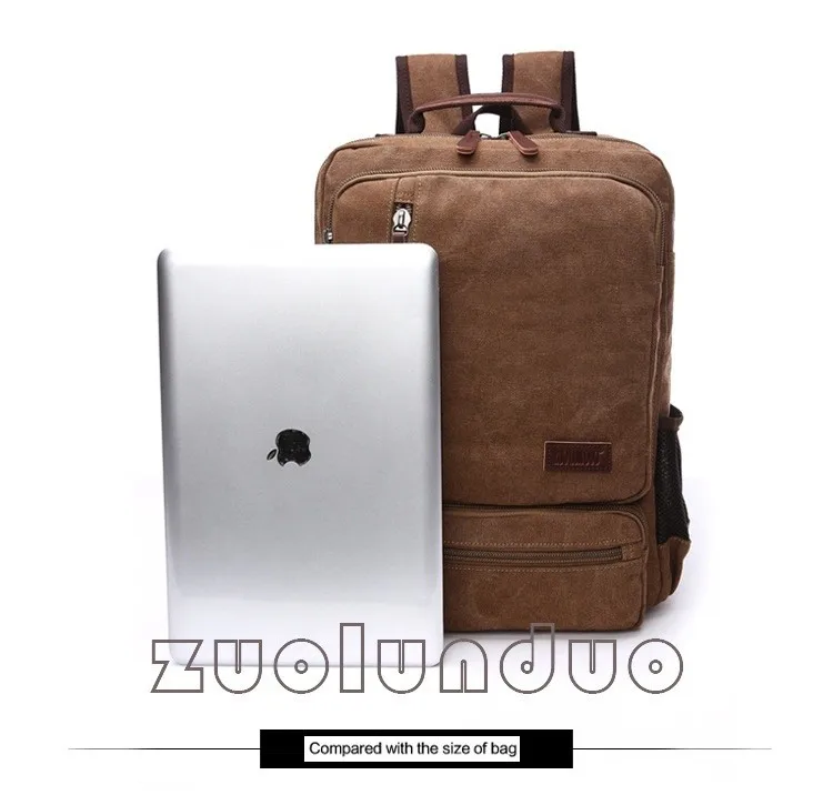 Vintage Canvas Rucksack für Herren, große Kapazität, Reise-Umhängetasche, hochwertige modische Studententasche, Herren-Notebook-Laptop-Rucksack – Detail 2