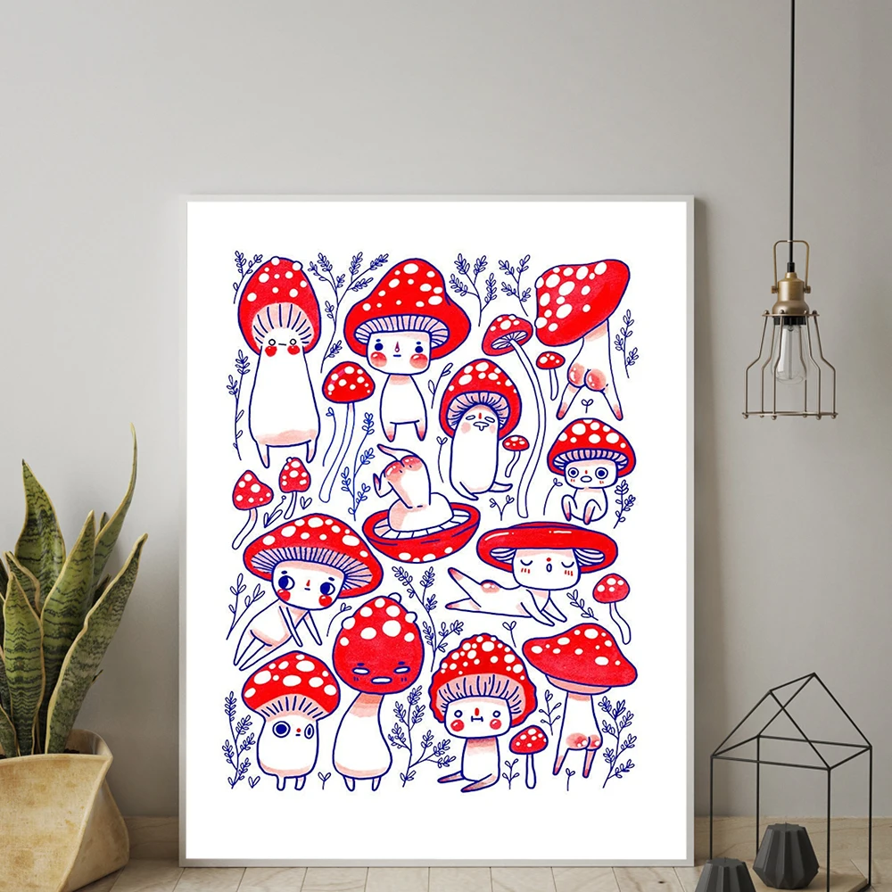 

Abstract Poster Canvas Painting Red Blue Mushroom With Cute Sexy Butts Print Vintage Wall Art Picture for Living Room Home Decor