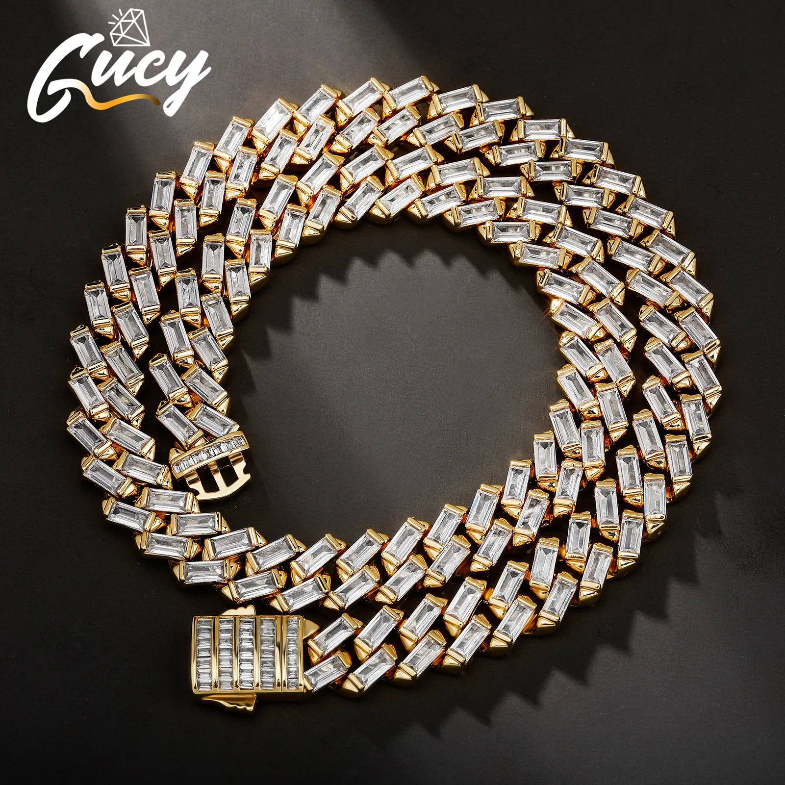 

GUCY Fashion Hip Hop High Quality Personality Iced Out Cubic Zirconia Spring Clasp Necklace Men Jewelry For Gift