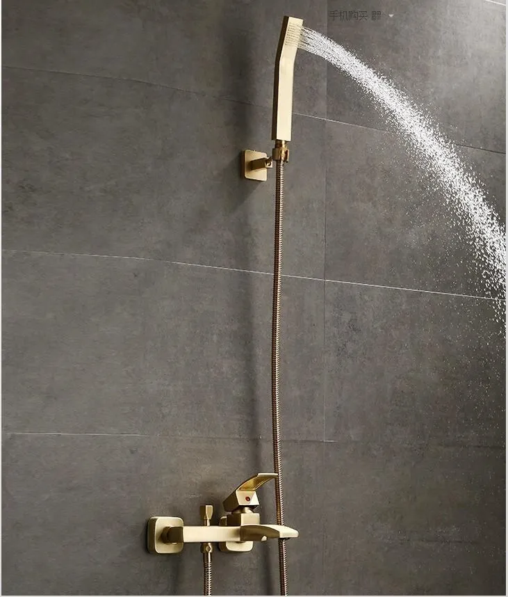 Shower faucet set Brush Gold wall mounted shower faucet suit  brass water mixer brass support copper shower head