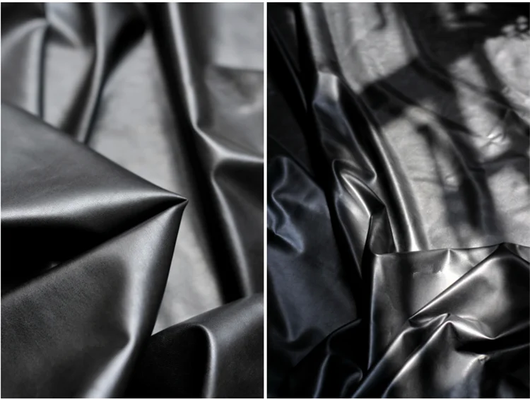 Dark Black Matte High Stretch Knitted Imitation Leather Fabric-matte Lambskin Style Four-sided Stretch PU Fabric