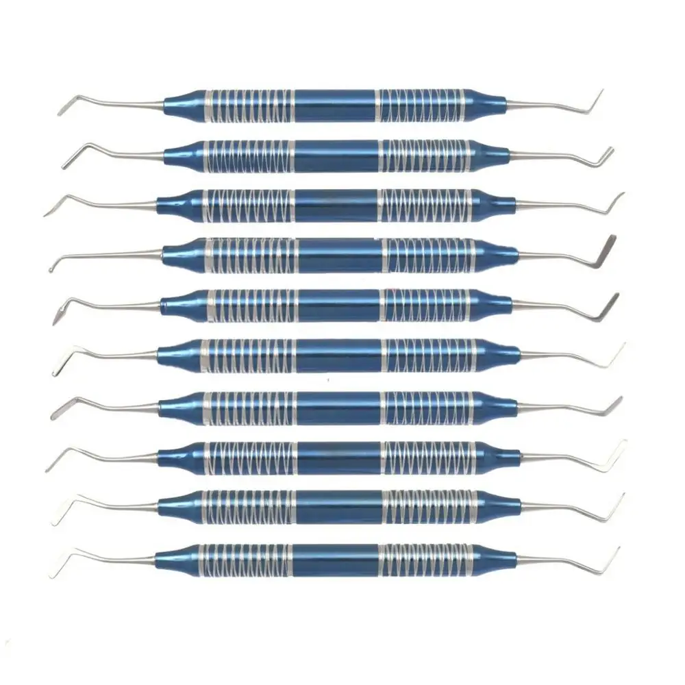 10 ชิ้น/แพ็คเรซินคอมโพสิตบรรจุชุดมีดไม้พายเครื่องมือ Double-HEAD โลหะ Non-SLIP Handle สีฟ้าทันตกรรมเครื่องมือวัสดุ