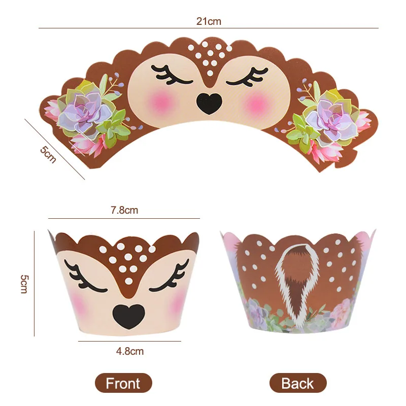 12/24 stücke Cartoon Sika Deer Cupcake Wrapper Geweih Papier Kuchen Topper Frohe Weihnachten Weihnachten Neue Jahr Geburtstag Party Dekoration – Detail 4