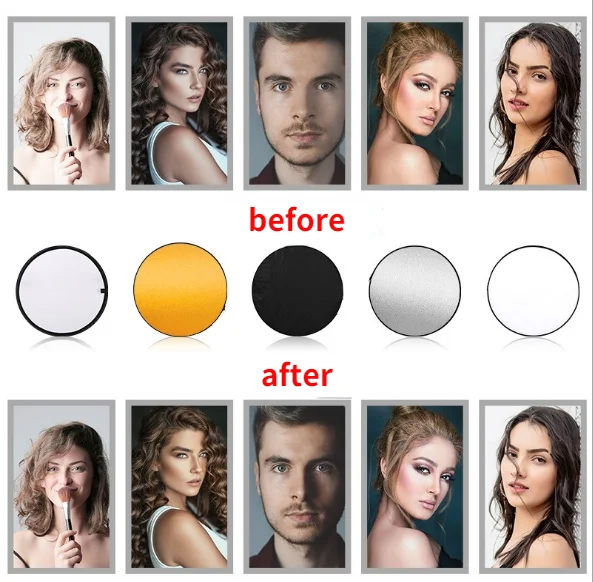 30/60/80/110cm 2in1 foto refletor para estúdio portátil dobrável luz redonda fotografia refletor acessórios