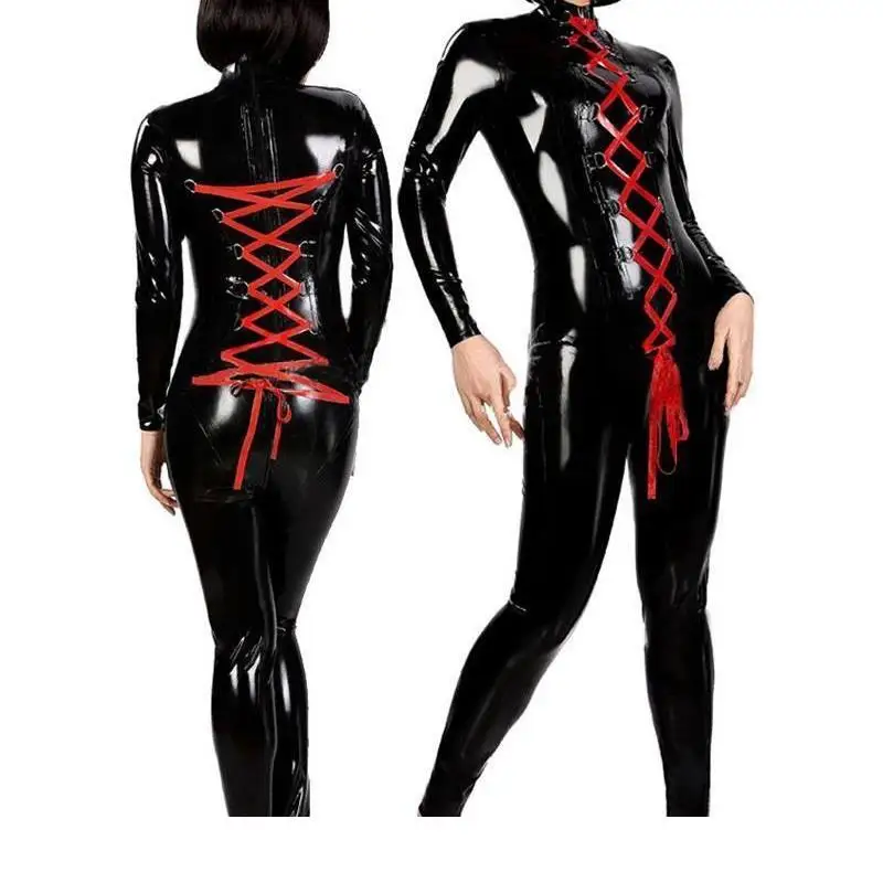 Women Sexy PVC Latex Jumpsuit Catsuit Sleeveless Leather Bodysuit Zipper Crotch Open Cup Sexy Costumes Wet Look Clubwear