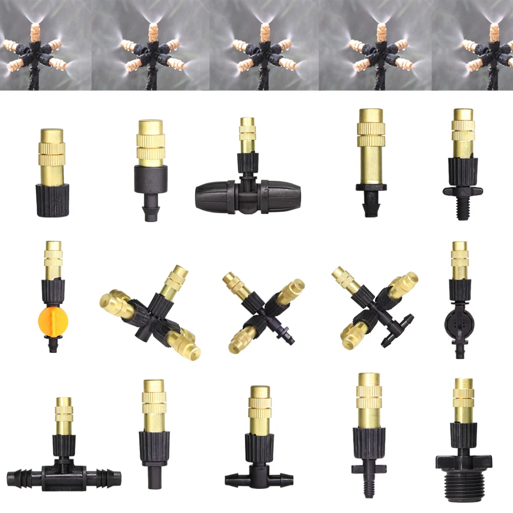 16 Types Adjustable Brass Nozzle Garden Watering Irrigation Spray Cooling Parts 4/7mm 8/11 hose Copper Sprinkler with Connector