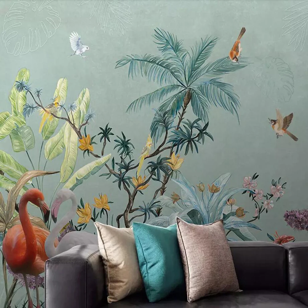 Milofi nach foto tapete 3D hand-gemalt tropischen regenwald blumen und vögel hintergrund wand dekoration wandbild tapete