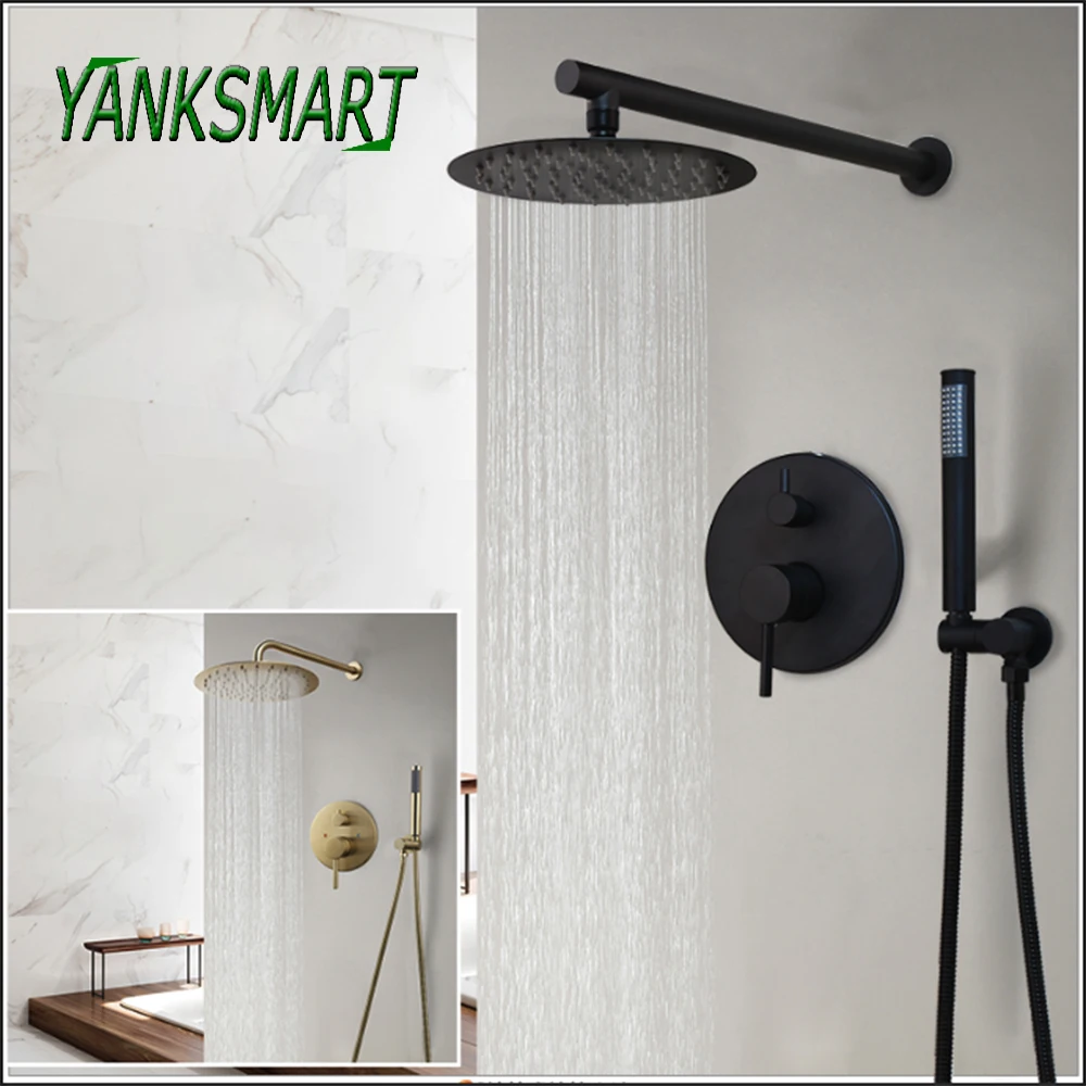 yanksmart conjunto de torneira de chuveiro de banheiro montado na parede sistema de chuva escondido misturador de banheira kit de combinacao de torneira 01