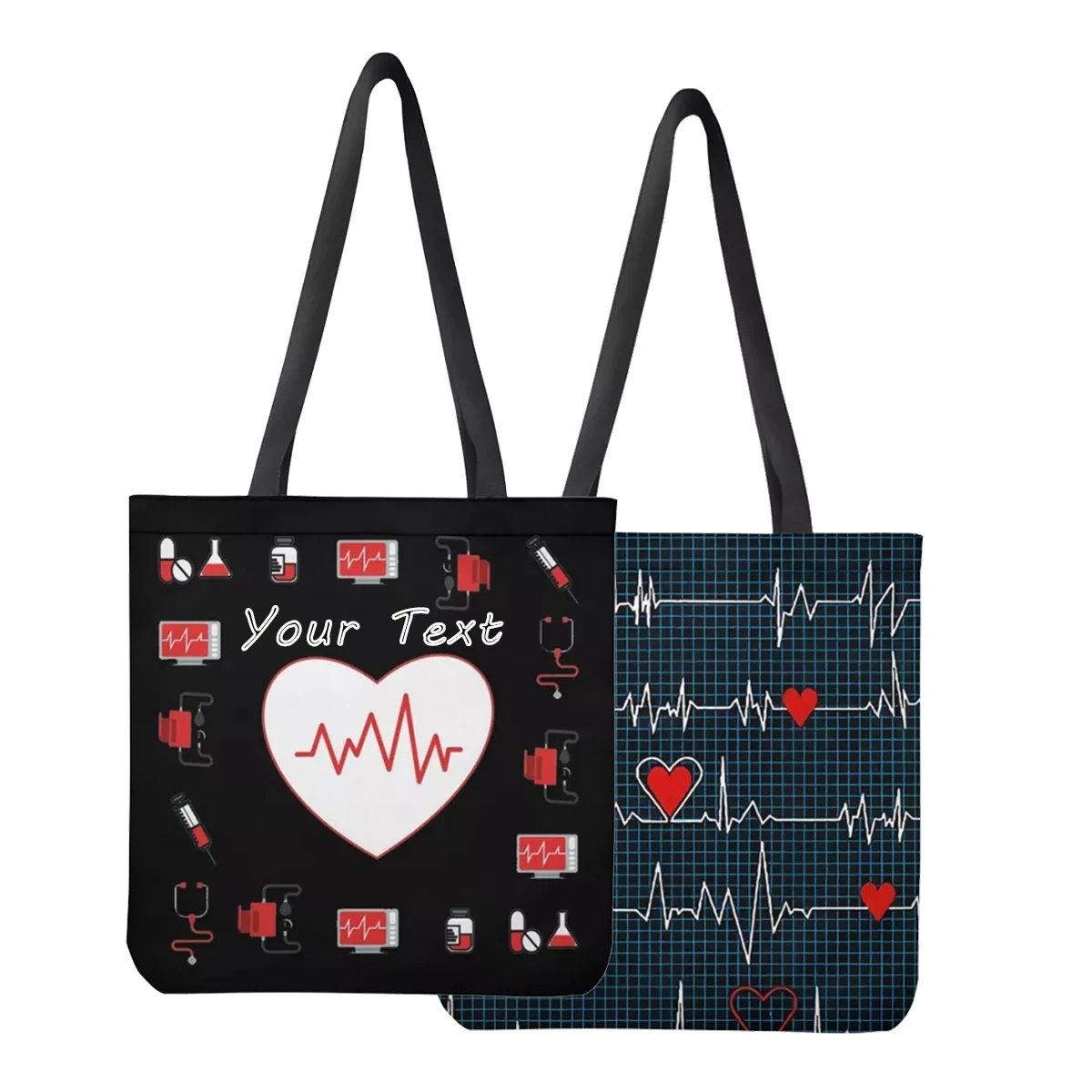 Noisydesigns 2021 Shopper Black White Cartoon Heartbeat Printed Tote Bag women Harajuku handbag girl Shoulder shopping bag