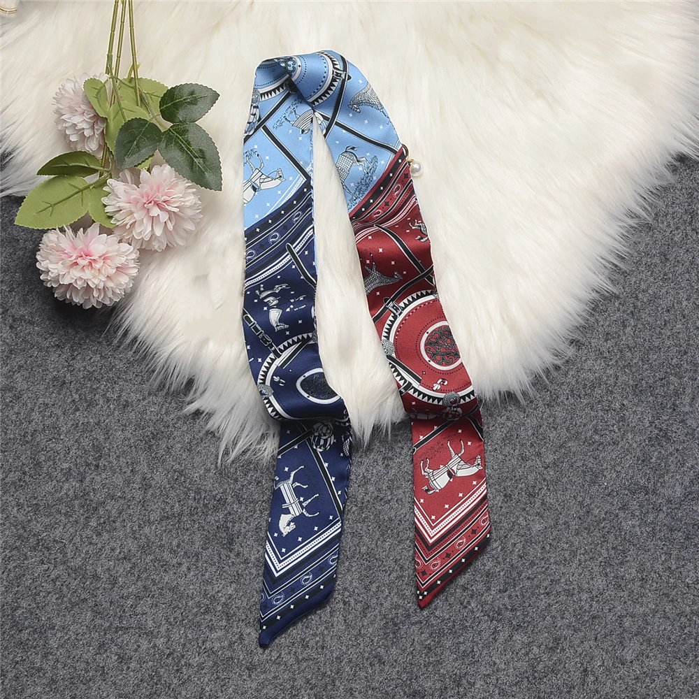 Luxury Horse Cloak Brand Scarf Fashion Design 100% Silk Scarf  Women Headwear Skinny Bag Hair Scarves Neckerchief