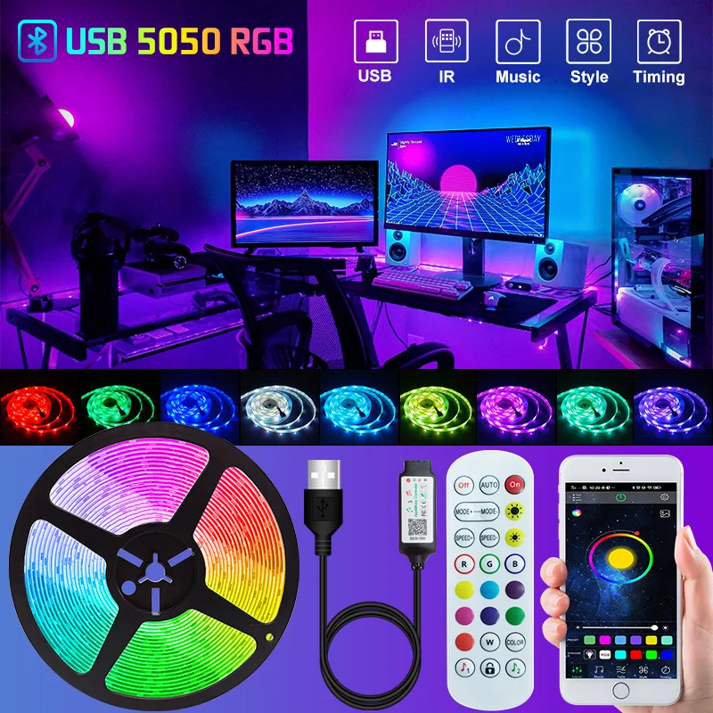 

Светодиодная лента 5050RGB 2835RGB, гибкая Led полоска с подсветильник кой для телефона, приложения, телевизора, 5 В, USB, Bluetooth