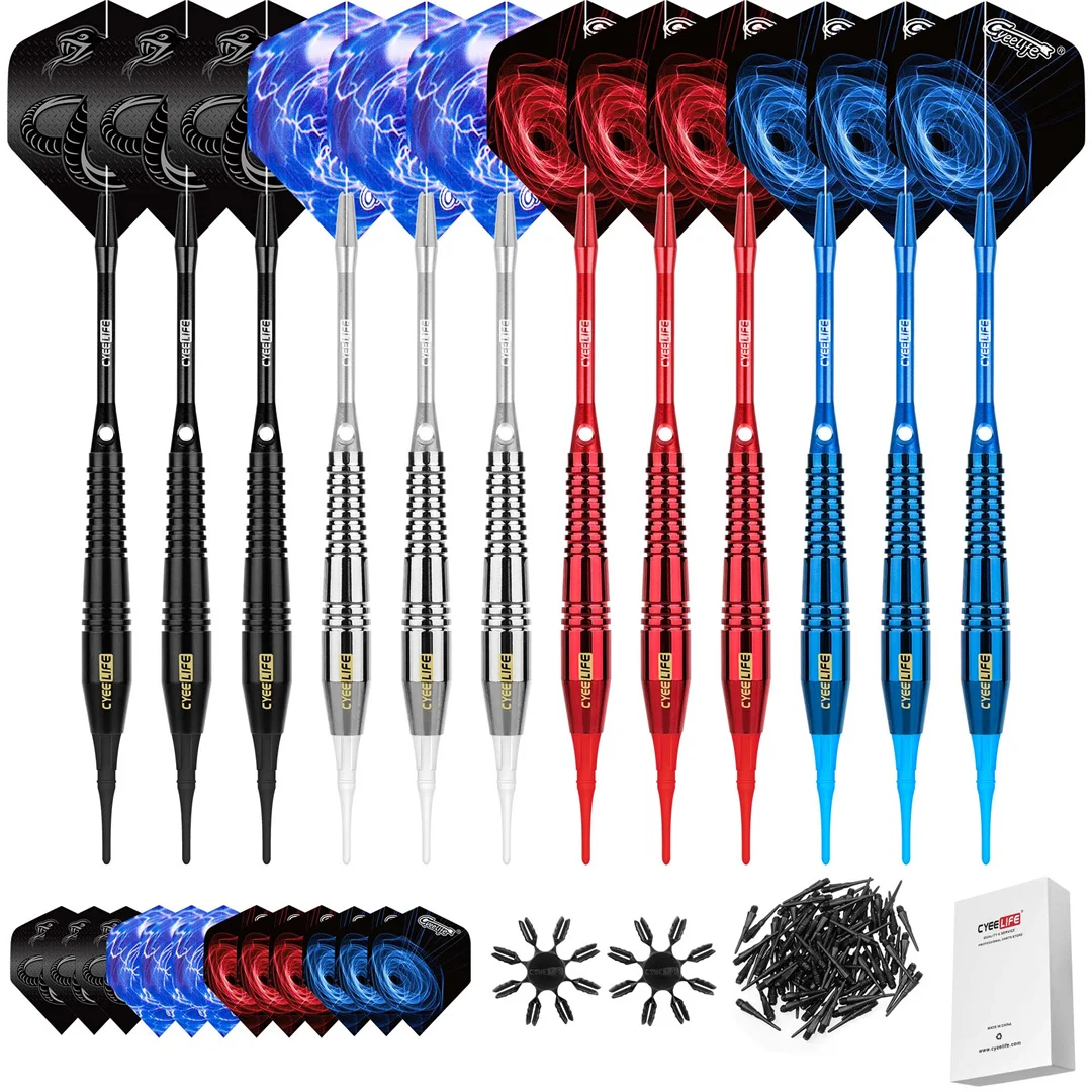 

CyeeLife 12pcs Tip Darts Aluminum Shaft with 100 Nylon Soft Tips for Electronic Plastic Dartboard Indoor Outdoor Games