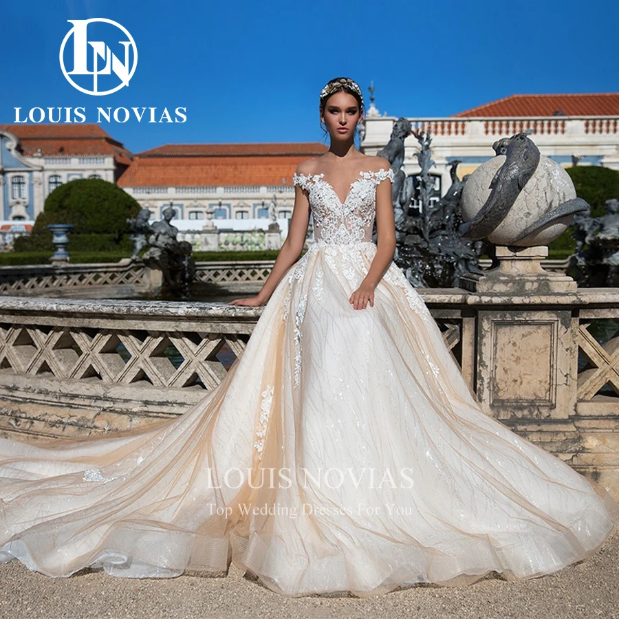 LOUIS NOVIAS Elegante Abito Da Sposa Al Largo Della Spalla Del Sesso In Rilievo di Alta Qualità Dell'innamorato Della Principessa Lucido Paillettes Abiti Da Sposa