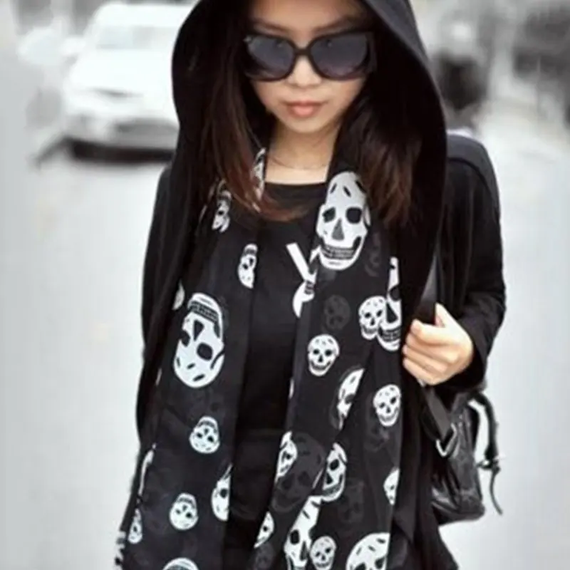 Chiffon Printed Scarf Skull Pattern 2020 Women Street Style Halloween Decoration All-match High Quality Accessories Shawls