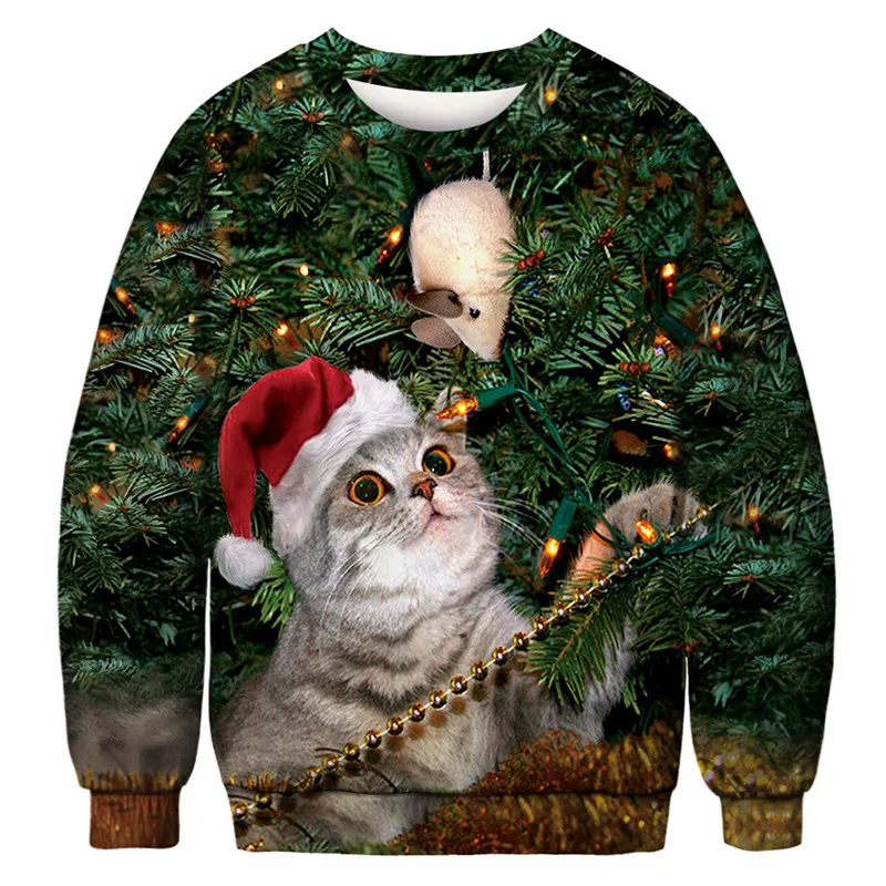 Unisex Men Women 2019 Ugly Christmas Sweater For Holidays Santa Christmas Funny Cat Sweater Autumn Winter Xmas Clothing