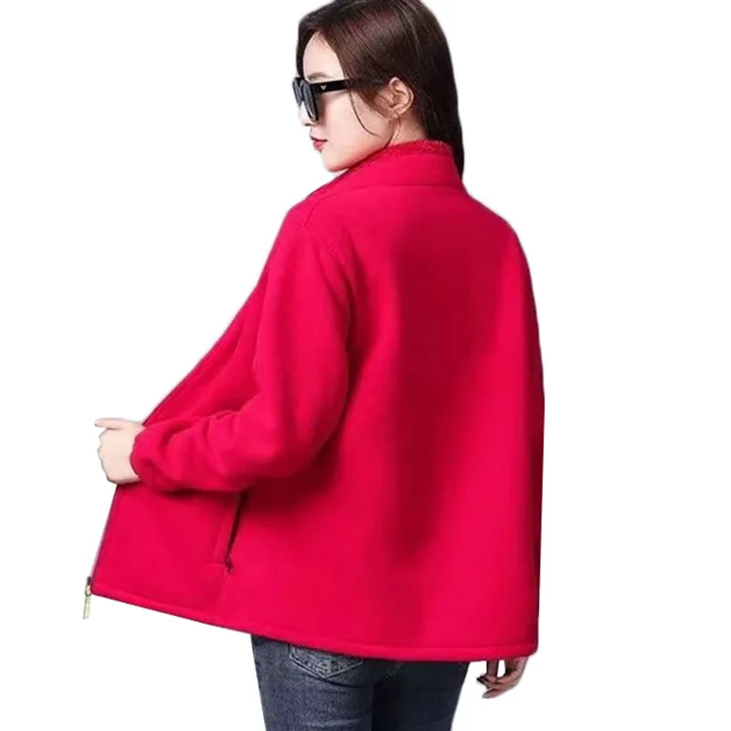 XL-5XL Middle-aged Women Sweatshirts Fleece Coat 2023 New Autumn Winter Jacket Warm Coral Fleece Sweatshirts Female Casual Tops