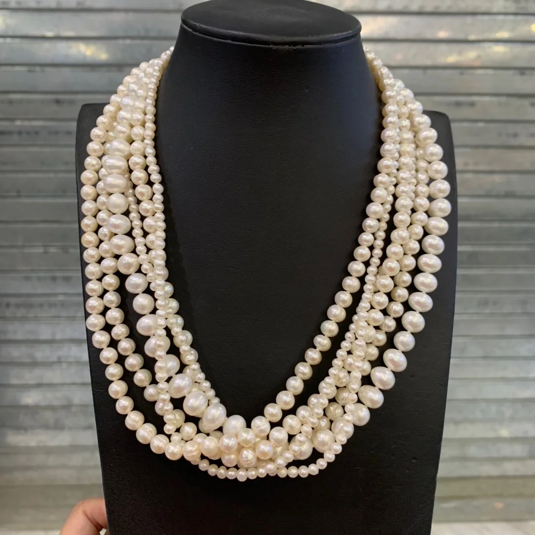 natural fresh water pearl necklace twist multi layers european and american style different size mixed fashion women jewelry