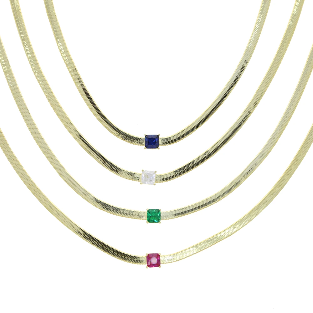 Colorful Square Birthstone Gold Color 4mm Herringbone Snake Chain Women Choker Chain Necklace 2026 New