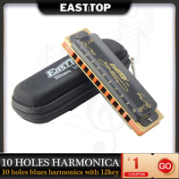 EASTTOP T008K  Paddy 12 tones  New harmonica brass reedplates phosphor bronze reeds diatonic blues harp good harmonica