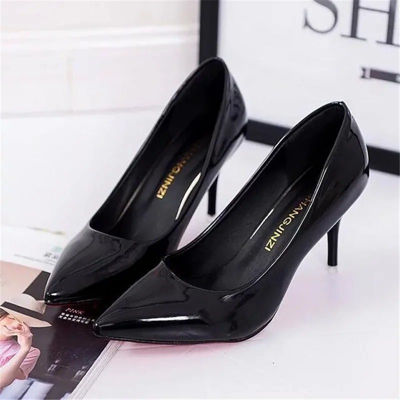 

2021 Sexy Women Shoes Red Pointed Toe Pumps Patent Leather Dress Shoes High Heels Boat Shoes Wedding Shoes Zapatos Mujer 8cm