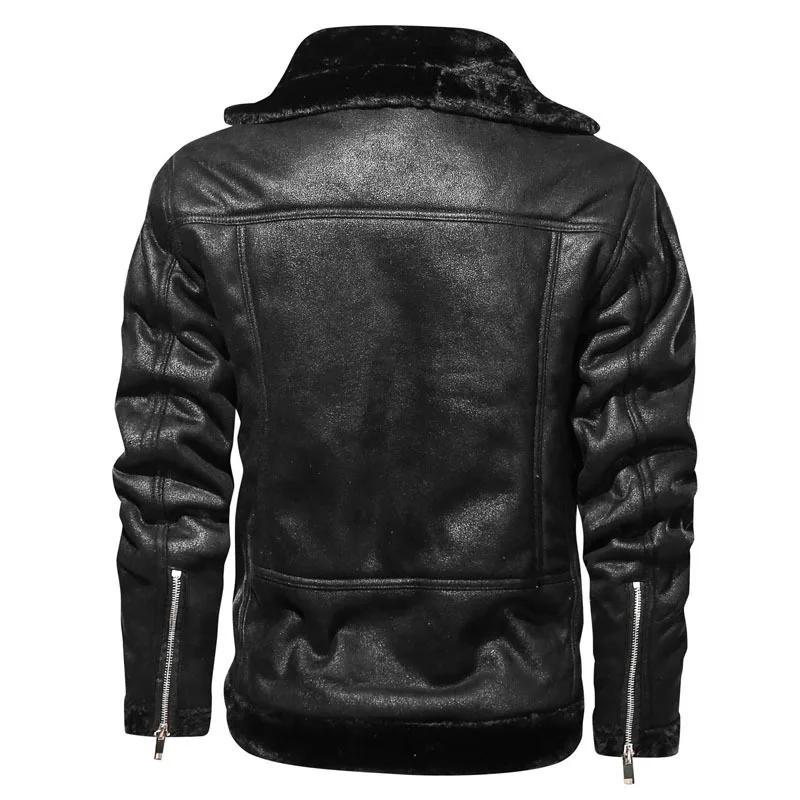 Men\'s Winter Fleece Motorcycle Leather Jacket Plus Velvet Thick Retro Vintage Leisure Male Outwear Warm Cashmere Inner Coats