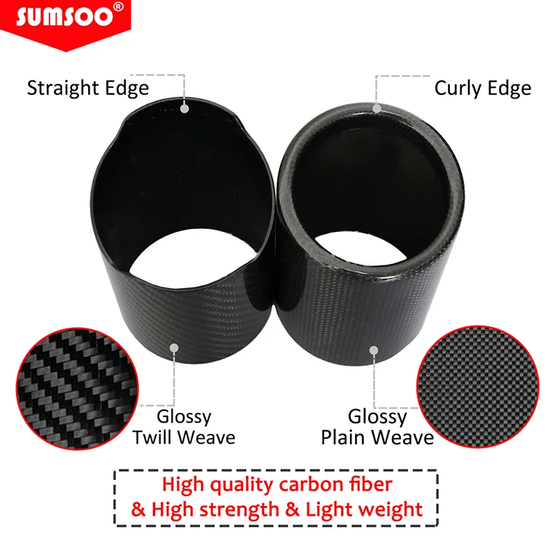 genuine SUMSOO Curly / Straight Full Exhaust Pipe Matte/ Glossy Cover Car Universal Exhaust Muffler Pipe Tip Cover Accessories