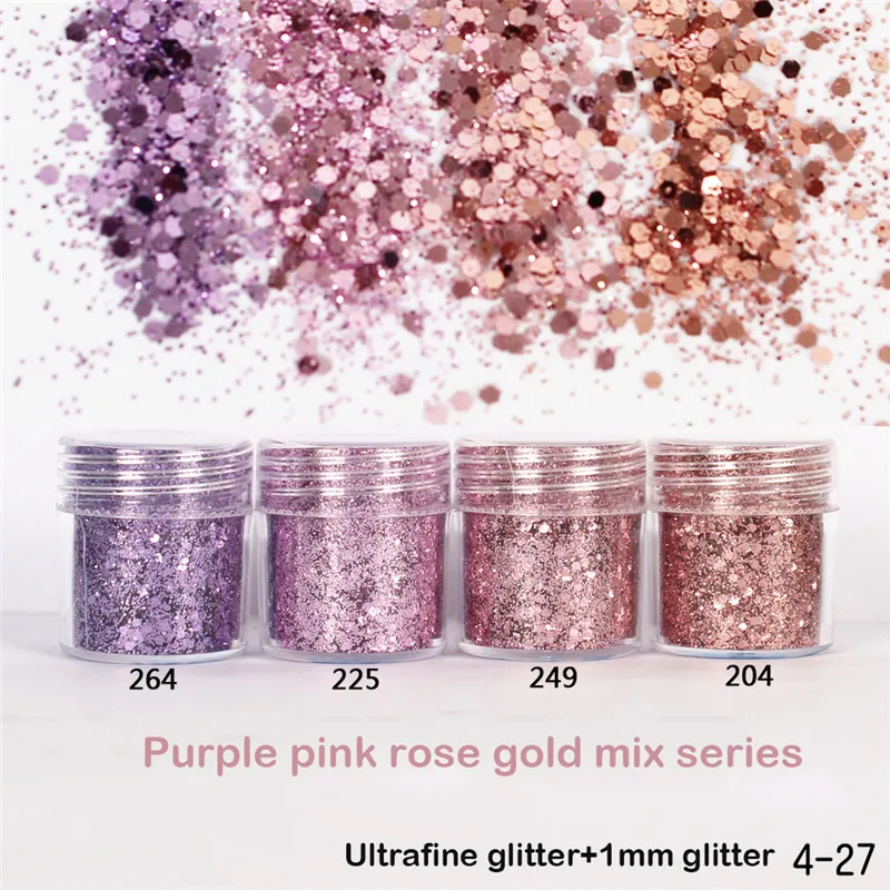 1Jar Nails Dust Powders Purple Pink Rose Gold Colors Mix Series Multicoloured Nail Art Sequin Shining Ultrafine Nailart Glitter