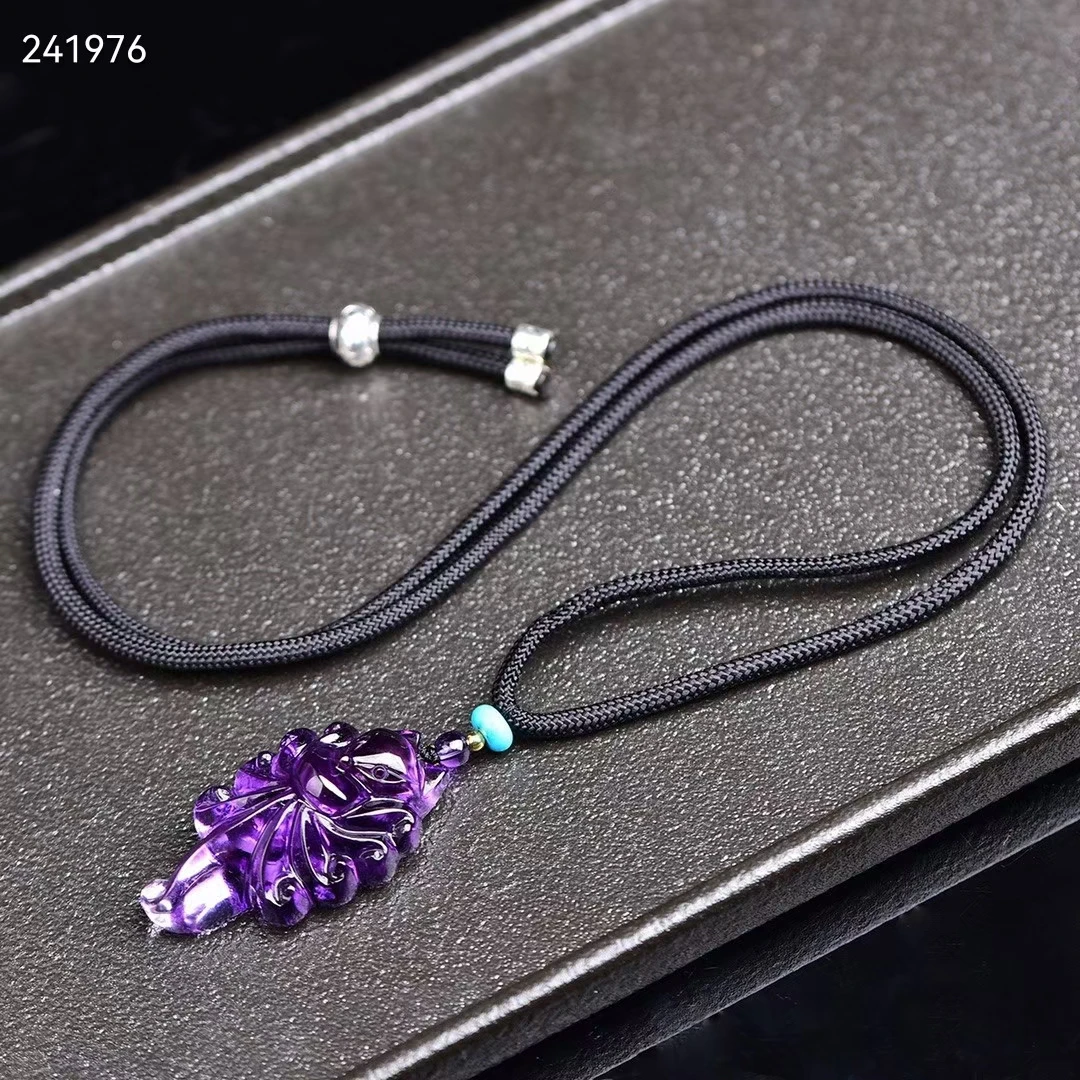 Natural Purple Amethyst Quartz 9 Tails Fox Pendant 38.8*23*12mm Women Amethyst Fox Necklace Jewelry AAAAA