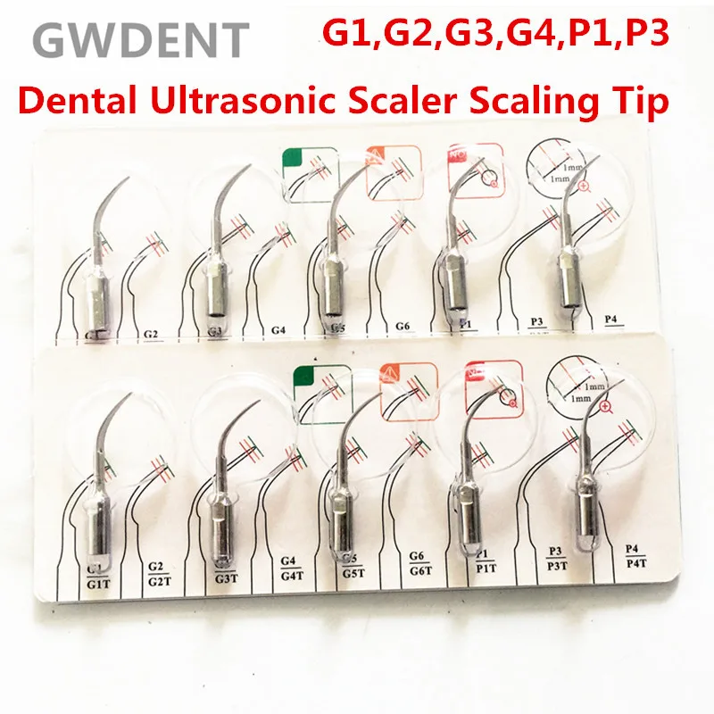 5pcs G1,G2,G3,G4,P1,P3 P4 Dental Scaler Tips Fit EMS Woodpecker Ultrasonic Scaler Handpiece Dental Ultrasonic Scaler Scaling Tip