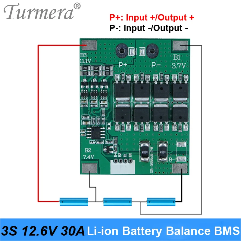 3S 10.8V 12.6V 30A Lithium Battery BMS Protection Board Balancing for 12V Screwdriver and Uninterrupted Power Supply Use