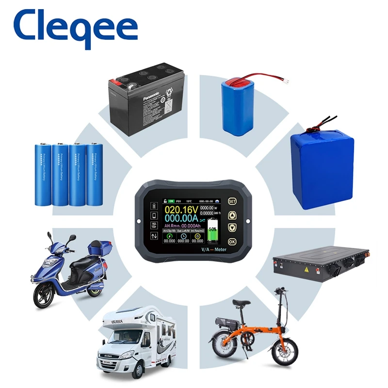 Cleqee KG110F Battery Coulometer 120V 100A Coulomb Meter Battery Indicator Capacity Tester LCD Power Display Phones Control