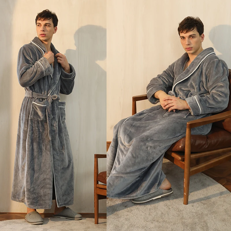 Mannen Winter Warme Badjas Pluizige Fleece Gewaden Lange Housecoat Voor Nachtkleding Loungewear