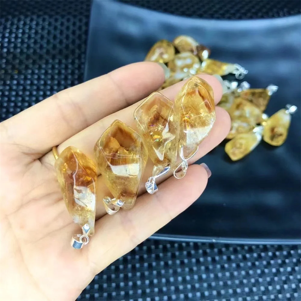 Natural Brazil Citrine Charm Pendant Healing Crystals Enegry Stone For DIY Jewelry Making Pendant With Exquisite String